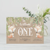 グリー素朴ンリー、ウッドランドキツネ、第1誕生日 招待状 (スタンド正面)