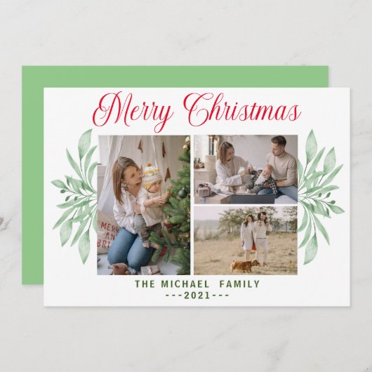 グリ素朴ー葉ネリー3フォトメリークリスマスホ シーズンカード (正面/裏面)