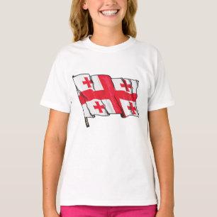 グルジアの旗 赤と白の五つの十字架の波 Tシャツ