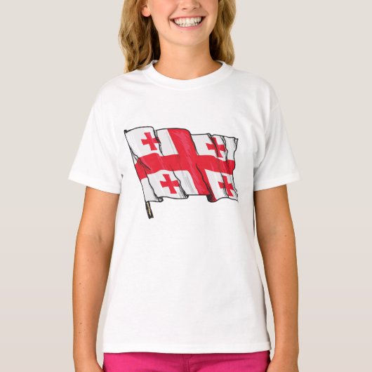 グルジアの旗 赤と白の五つの十字架の波 Tシャツ (正面)