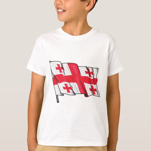 グルジアの旗 赤と白の五つの十字架の波 Tシャツ (正面)
