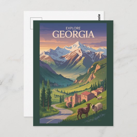 グルジアコーカサス山脈トラベルアートヴィンテージ ポストカード (正面/裏面)