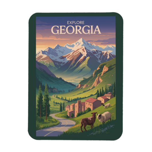 グルジアコーカサス山脈トラベルアートヴィンテージ マグネット (縦)