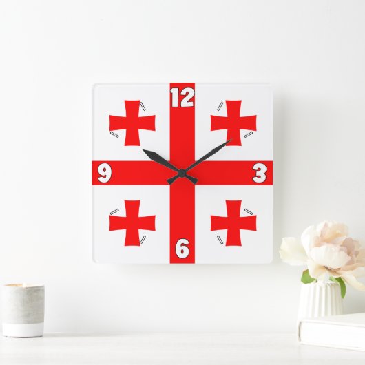 グルジアフラグ番号赤白十字 スクエア壁時計 (ホーム)