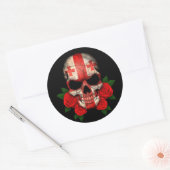 グルジア国旗のスカルと赤いバラ ラウンドシール (封筒)