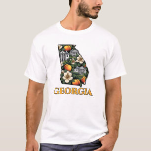 グルジア州アウトラインと桃タトゥースタイル Tシャツ