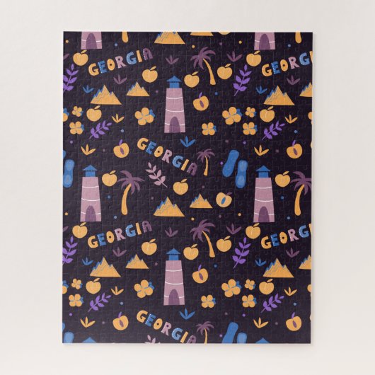 グルジア州シンボル – ピーチ、ウォータータワー、花 ジグソーパズル (縦)