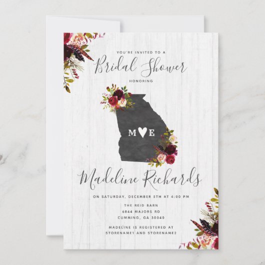 グルジア州目的地ブライダルシャワー招待状 招待状 (正面)