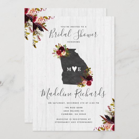 グルジア州目的地ブライダルシャワー招待状 招待状 (正面/裏面)