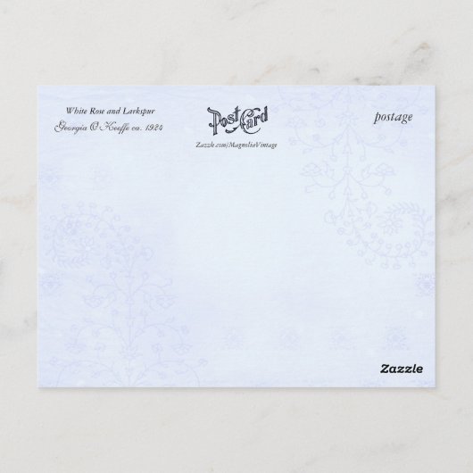 グルジア素晴らしオキーフェホワイトローズとラークスパー ポストカード (裏面)