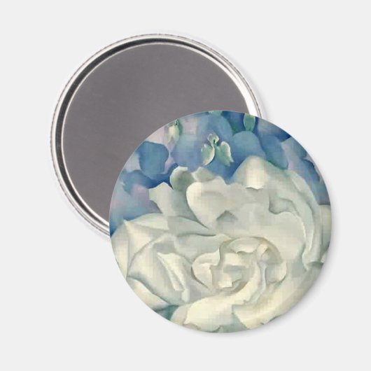 グルジア素晴らしオキーフェホワイトローズとラークスパー マグネット (正面/裏面)