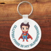 グルテンフリーは私のスーパーパワー – 漫画ヒーローセリアック キーホルダー (正面)