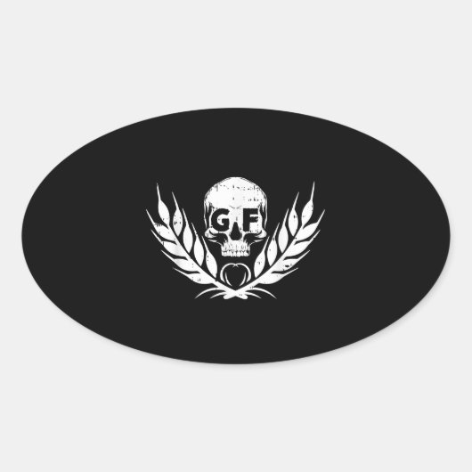 グルテンフリークールスカル戦士ギフト 楕円形シール (正面)