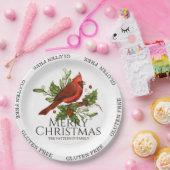 グルテンフリーメリークリスマスレッド（鳥）ショウジョウコウカンチョウホリー ペーパープレート (パーティー)