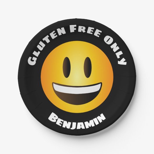 グルテンフリー笑顔の絵文字顔 ペーパープレート (正面)