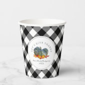 グルドブルーパンプキンプレイドサンクスギビング 紙コップ (正面)