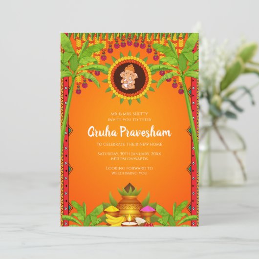 グルハフラベシャム招待状インディアン引っ越し祝いパーティー招待状 招待状 (スタンド正面)