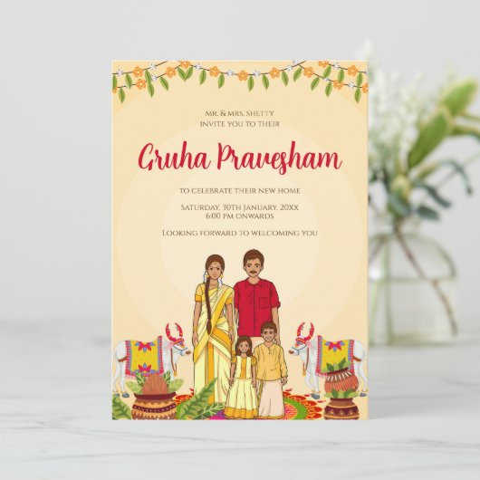 グルハフラベシャム招待状デジタルインディアン引っ越し祝いパーティー 招待状 (スタンド正面)