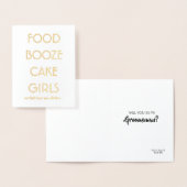 グルメおもしろいマンまたは花婿介添人フードブーズケーキ女の子 箔カード (ディスプレー)