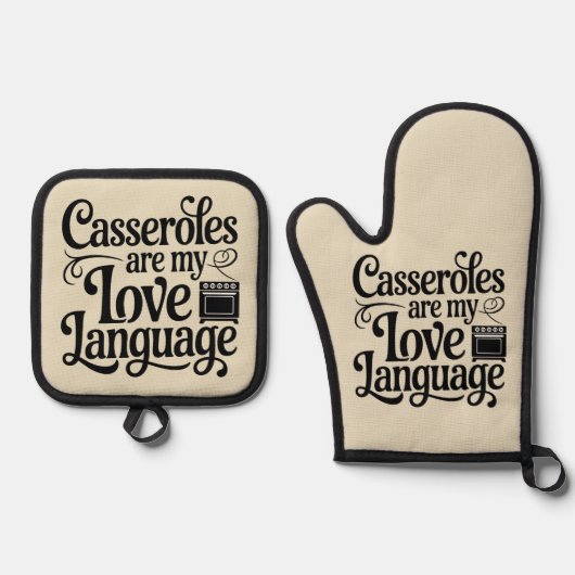 グルメおもしろいミームカセロールは私の愛の言語 鍋つかみ&鍋敷きセット (正面)