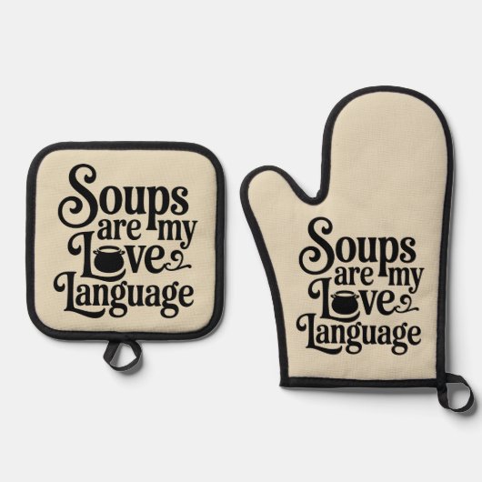 グルメおもしろいミームスープは私の愛の言語である 鍋つかみ&鍋敷きセット (正面)