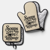 グルメおもしろいミームスープは私の愛の言語である 鍋つかみ&鍋敷きセット (正面/裏面)