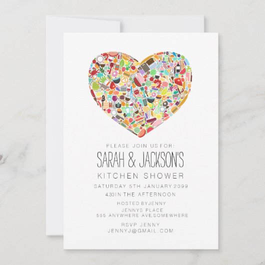 グルメのハートの台所茶ブライダルシャワーのパーティー 招待状 (正面)