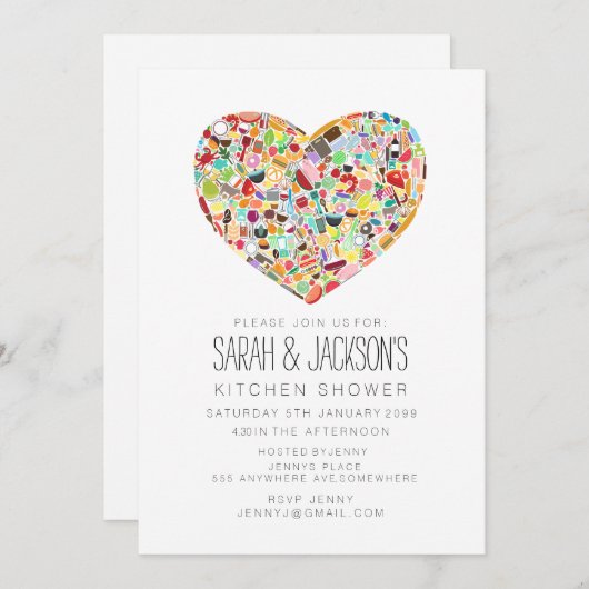 グルメのハートの台所茶ブライダルシャワーのパーティー 招待状 (正面/裏面)