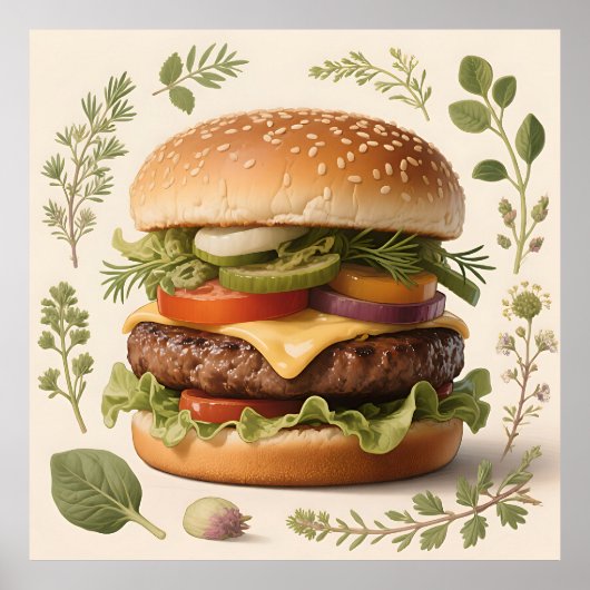 グルメチーズバーガーイラスト ポスター (正面)