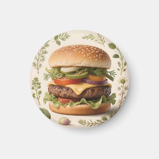グルメチーズバーガーイラスト マグネット (正面)