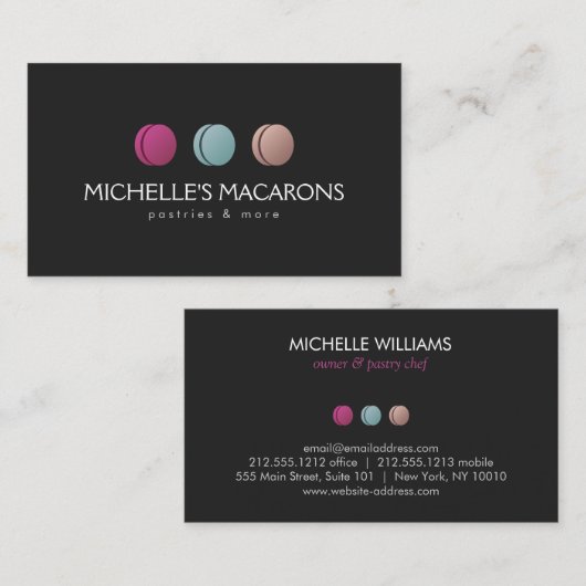 グルメフランスのマカロントリオベーカリー、カフェ 名刺 (正面/裏面)