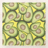 グルメフレッシュカットビーガンアボカドパターンガラス ガラスコースター (正面)