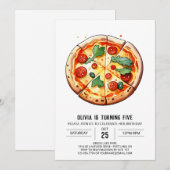 グルメ印刷可能ピザ誕生日 招待状 (正面/裏面)