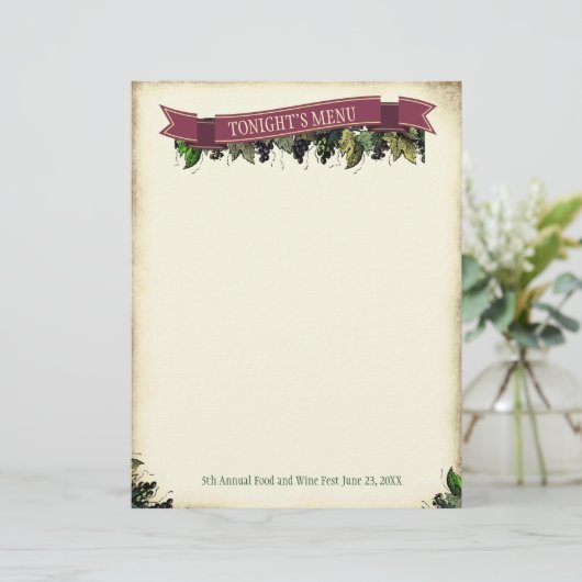 グルメ料理とワインのテイスティングメニューのレターヘッド (スタンド正面)