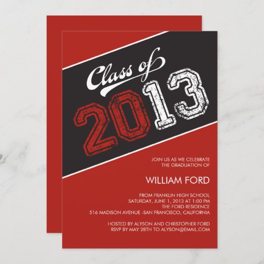 グルンジー大学院卒業招待状 – 赤 招待状 (正面/裏面)