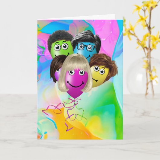 グルーおもしろいプの誕生日バルーン カード (黄色い花)