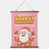 グルービクリスマスサンメリータおもしろいレトロヒッピー 吊り下げ型タペストリー (正面)