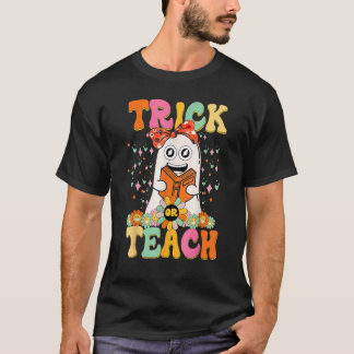 グルービハロウィーントリックま教えたはレトロフローラ幽霊 Tシャツ