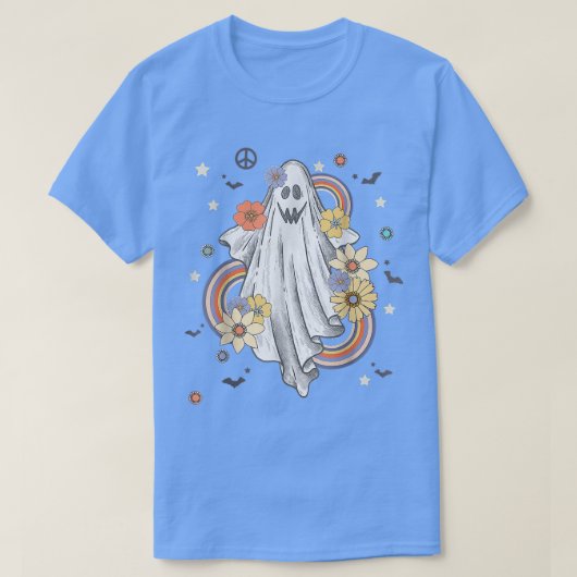 グルービヒッピー装飾フローラ幽霊ハロウィーン Tシャツ (デザイン正面)