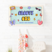 グルービワンヒッピーレトロ誕生日パーティー 横断幕 (インサイチュ)