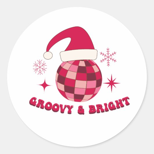 グルービーで明るいディスコのクリスマス ラウンドシール (正面)