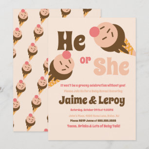グルービーなアイスコーンのジェンダーリビール He or She 招待状
