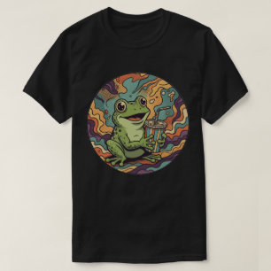 グルービーなカエルがソーダを飲む - レトロなサイケデリックアート Tシャツ