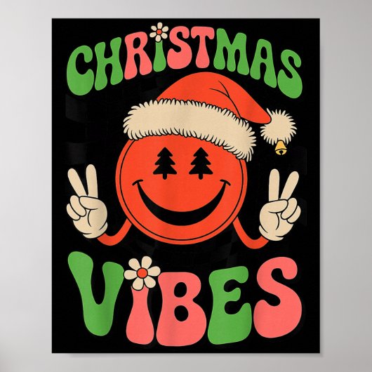 グルービーなクリスマスの雰囲気 笑顔 サンタ帽子 クリスマスT ポスター (正面)