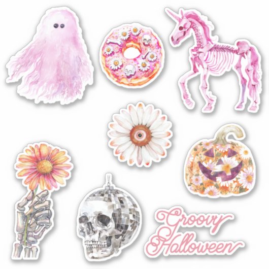 グルービーなスケルトンユニコーンの幽霊の手 ハロウィン シール (正面)