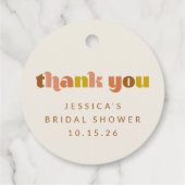 グルービーなテラコッタオレンジ ピーチ レトロ テキスト カスタム シャワー フェイバータグ (裏面)