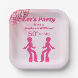 グルービーなディスコボール ピンク パープル 女性の50歳の誕生日 ペーパープレート