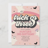 グルービーなトリックオアスリーの女の子の3歳の誕生日ハロウィン 招待状 (正面)