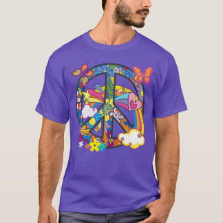 グルービーなヒッピーの平和のシンボルカラフルな70年代の花 ファム Tシャツ