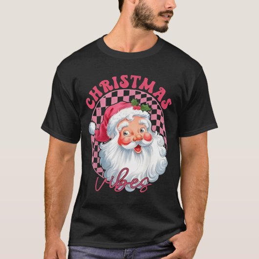 グルービーなピンクのサンタの雰囲気 Tシャツ (正面)